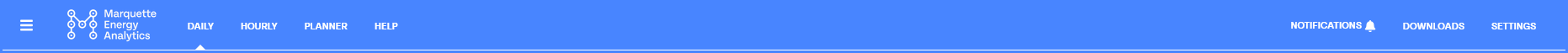 Marquette Energy Analytics navigation header with menu options and user controls